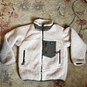 Patagonia Kids Sherpa Fleece Jacket - Cream and Olive used but great condition